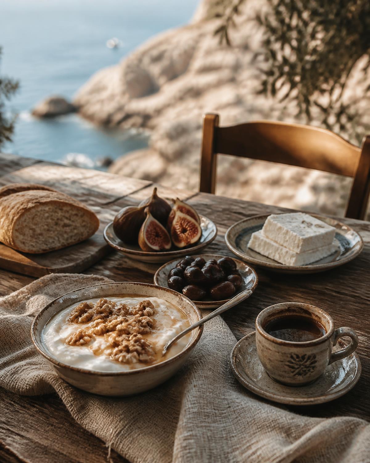 Παραδοσιακό ελληνικό πρωινό δίπλα στη θάλασσα